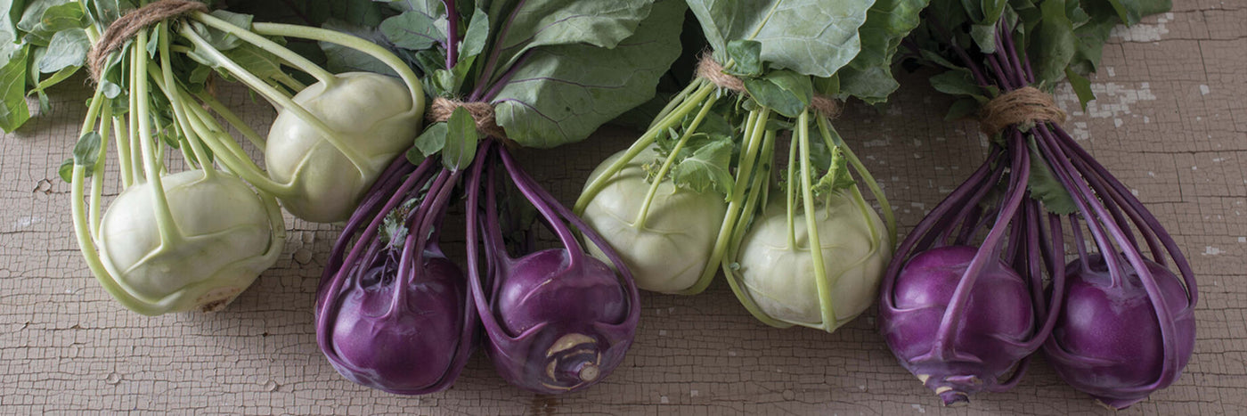 Kohlrabi's crisp, mild and sweet white flesh is suitable for fresh eating or light cooking. Enjoy the entire plant and eat the leaves while they are still young, for a flavor similar to kale or cabbage. 