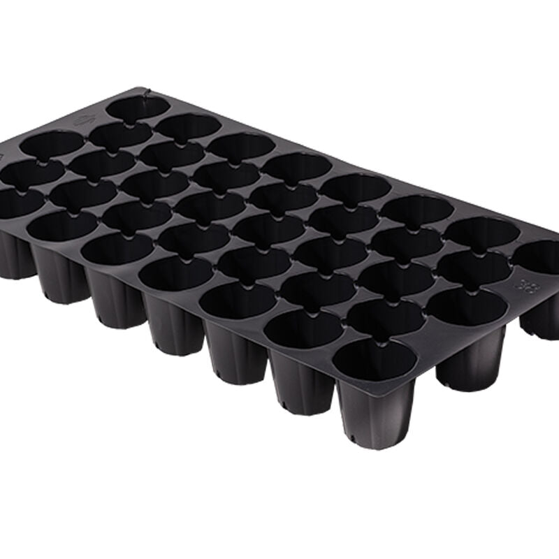 38-cell flats are recommended for basil, cabbage family, peppers, other veggies, herbs, and flowers. With drainage holes. Cells are 2 inches round by 2 1/2 inches deep.


Trays are made from BPA food safe recycled plastic. They are wider at the top and taper down a bit to allow for easier removal of seedlings.

Use a bottom tray to water the seeds in the pots so you do not dislodge the seed by top watering. With our germination mix, the right amount of water will be absorbed for proper watering.