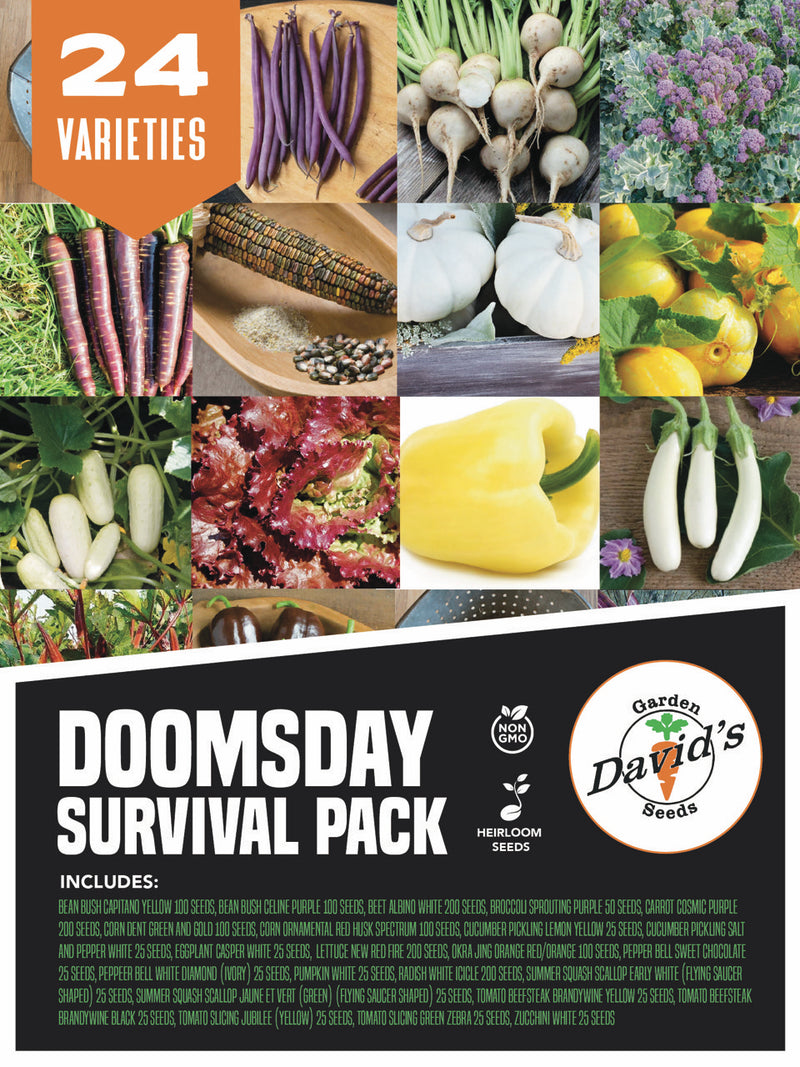 This Doomsday Survival Set is made up of off color fruits and vegetables.

You should take these and grow them and start saving your own seeds. If you have never grow a garden or some of these, then you to learn before a doomsday event happens.


David’s Choice for Doomsday Gardening. What makes these seeds great for survival? They are the off colors of vegetables. The colors you do not find in the grocery stores.

&nbsp;Therefore, scavengers will think that there is something wrong with them and bypass the