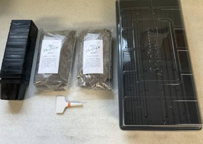 This is a kit that David's Garden Seeds puts together. It contains the following:

1 each 11 x 21 leak proof tray


1 each 11 x 21 perforated tray

1 each 2 inch tall, clear dome

Enough germination mix for to fill 18 pots 3/4 of the way full

18 each 4 inch x 4 inch black pots

18 plant tags

Instructions

This is the best kit on the market for seed germination.