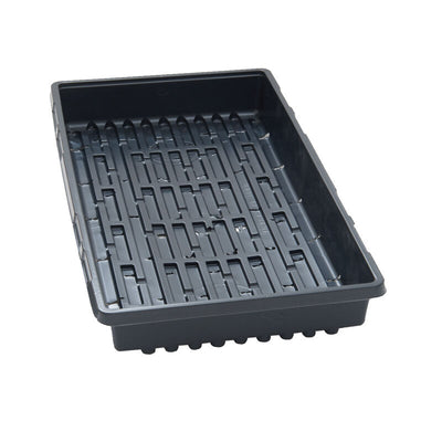 Use with Jumbo Plug Flats and Pro-Tray Cell Flats to contain water drainage and for bottom-watering applications.

All are standard size. 11 inches wide by 21 inches. Trays are made of 80% recycled scrap polystyrene and are reusable and recyclable.&nbsp;

Compatibility:&nbsp;Use with Pro-Trays, Jumbo Plug Flats, Soil Block Propagation Trays,and Mini Square Plastic Pot.

They will hold 17 each 4 by 4 inch pots. They measure 21 inches long by 11 inches wide by 2 inches deep.