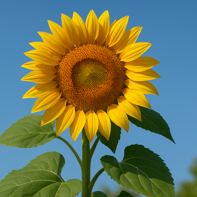 Sunflower against a clear blue sky