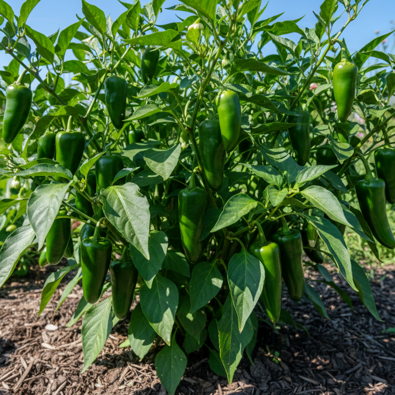  Plant with jalapeno peppers ready for harvesting.