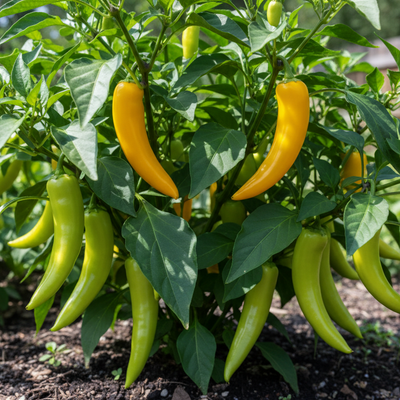 pepper sweet banana plant with peppers growing on it