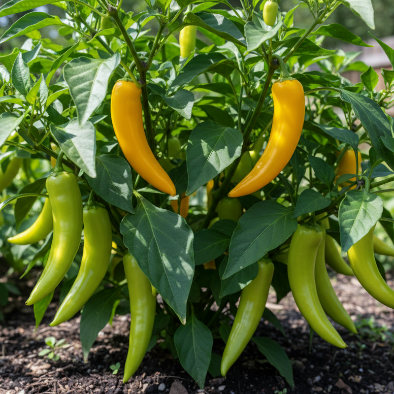 pepper sweet banana plant with peppers growing on it