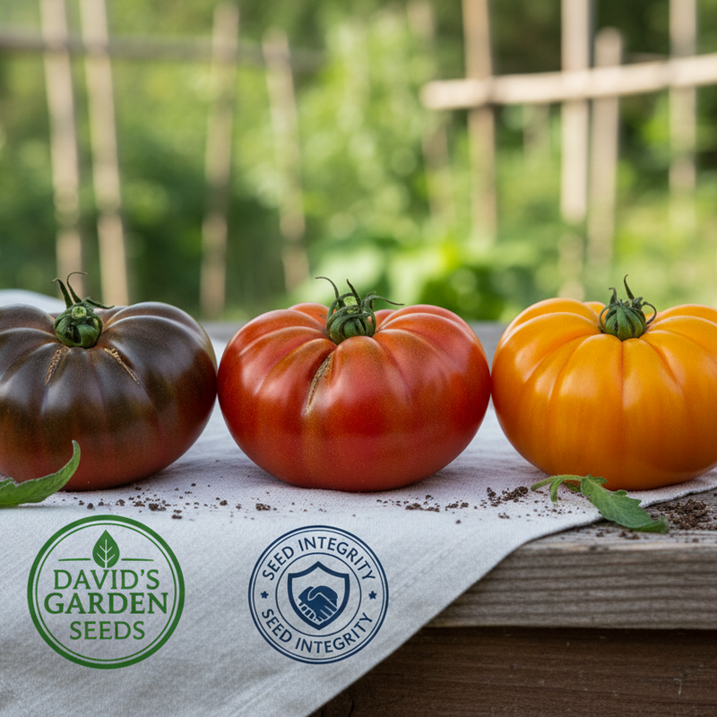 picture with black, red, yellow brandywine tomato with david&