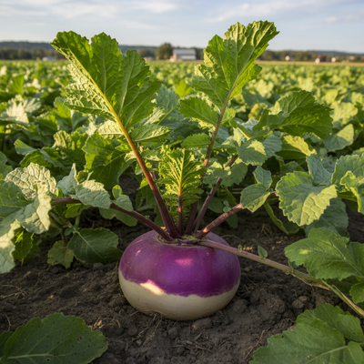 turnip purple top white globe growing in field