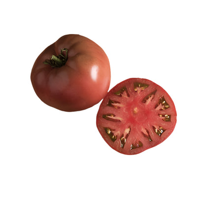 Whole and sliced red tomato on a white background